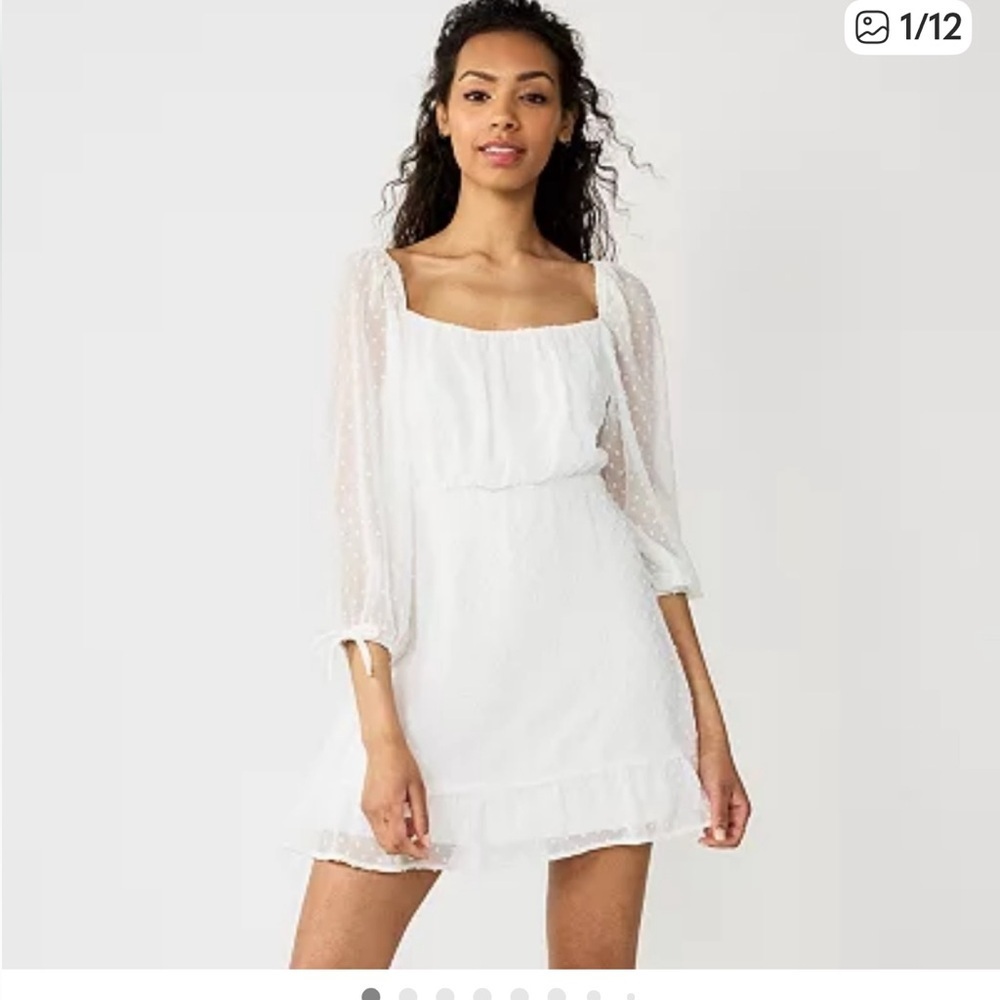 Speechless White Swiss Dot Square-Neck Mini Dress